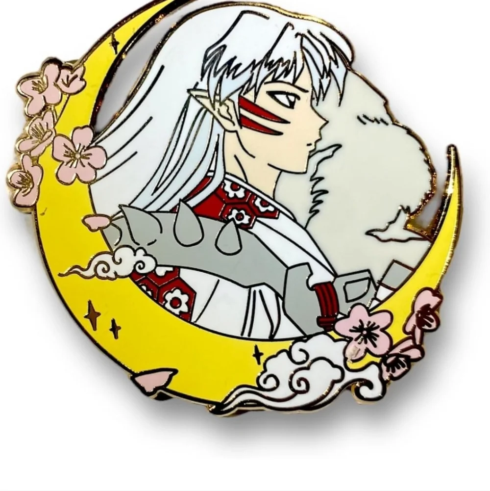 Yellow Moon Sakura Enamel Pin Brooch - Women Jewelry Inuyasha Seshomaru